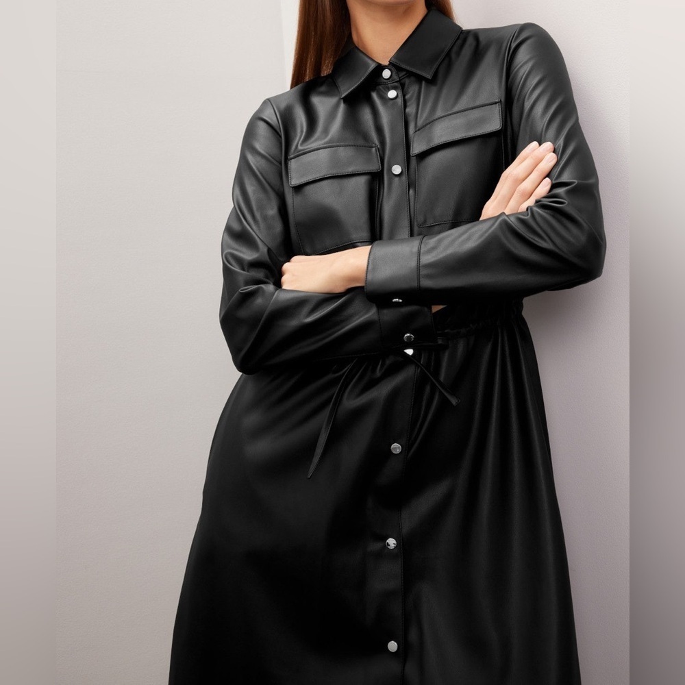 Hugo Boss Black Faux Leather Jacket Button Front Women’s Size 8